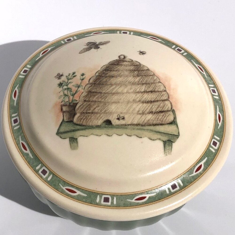 Pfaltzgraff Naturewood Votive Candle Bowl Trinket Dish Lid Beehive Bee Green 592 - Picture 5 of 16